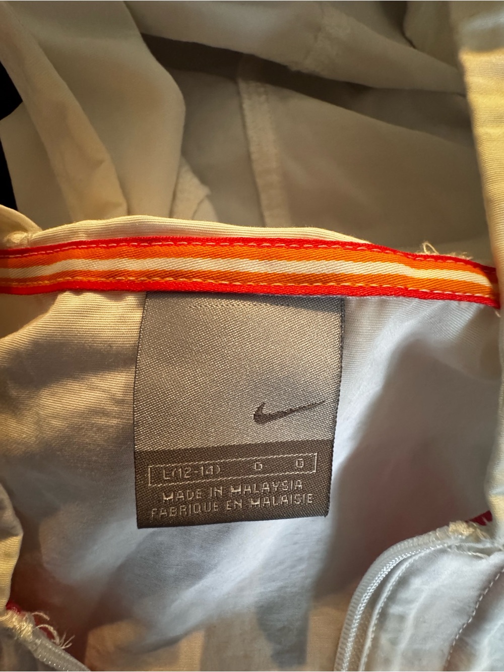 Nike White Hooded Windbreaker Jacket with Orange & Pink Stripes. Gorpcore - Picture 6 of 13
